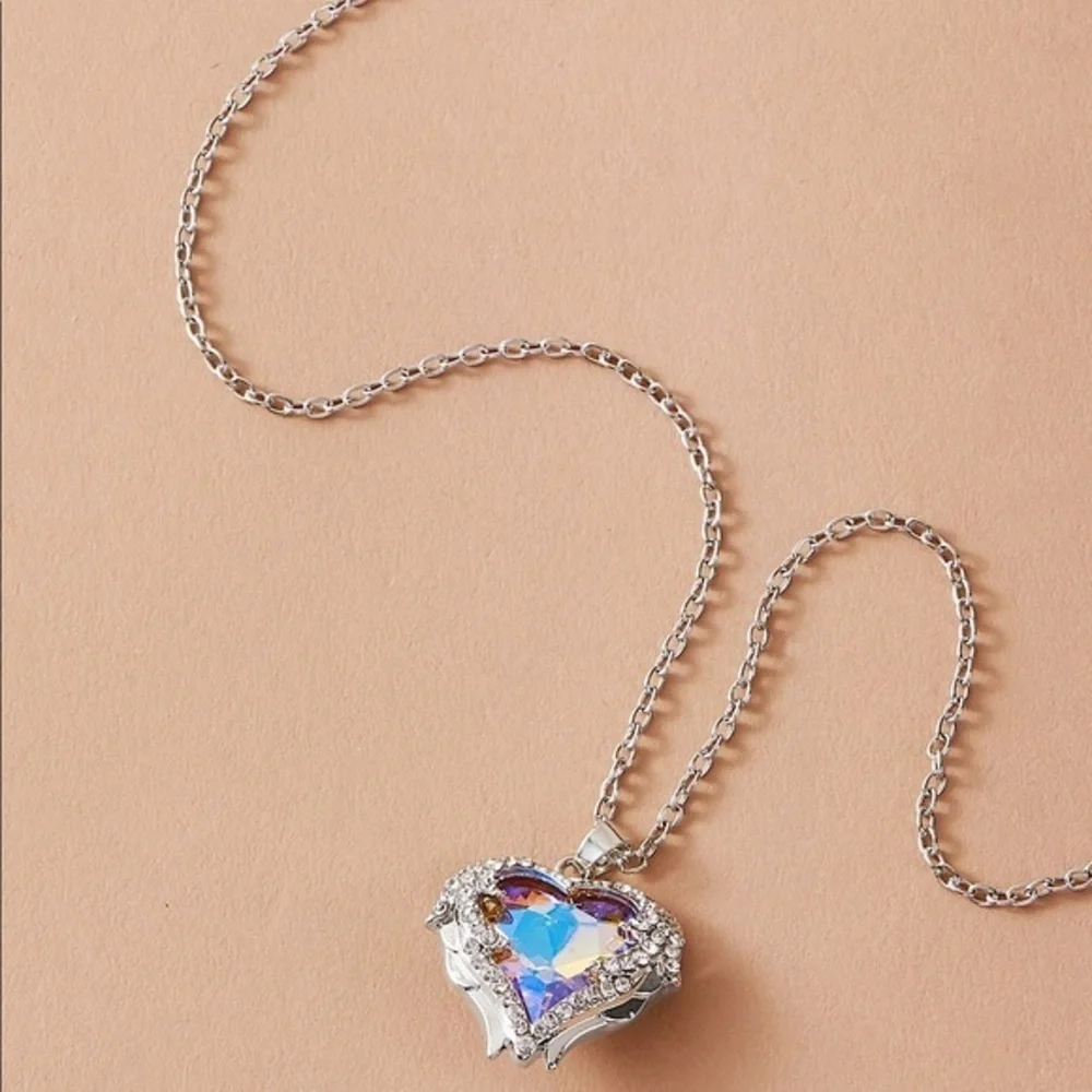 Rhinestone Heart Charm Necklace